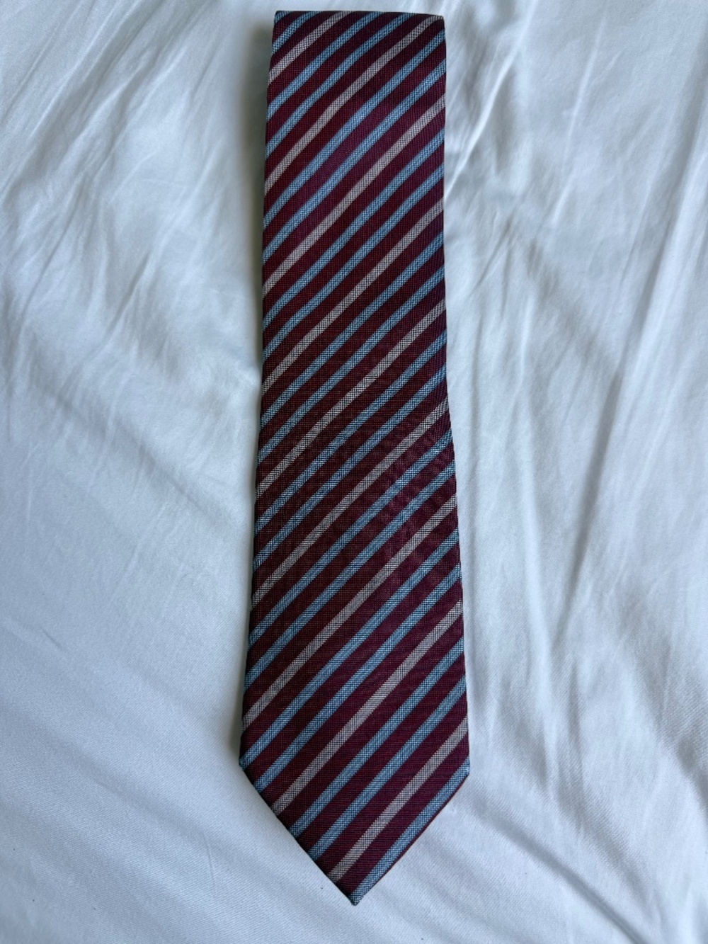 Brioni Burgundy Blue Stripe Silk Tie Extra Long 61”